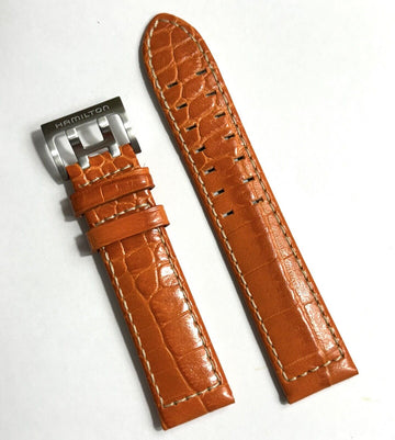 Hamilton Khaki 21mm Orange Leather Band Strap For 21mm Lugs - WATCHBAND EXPERT