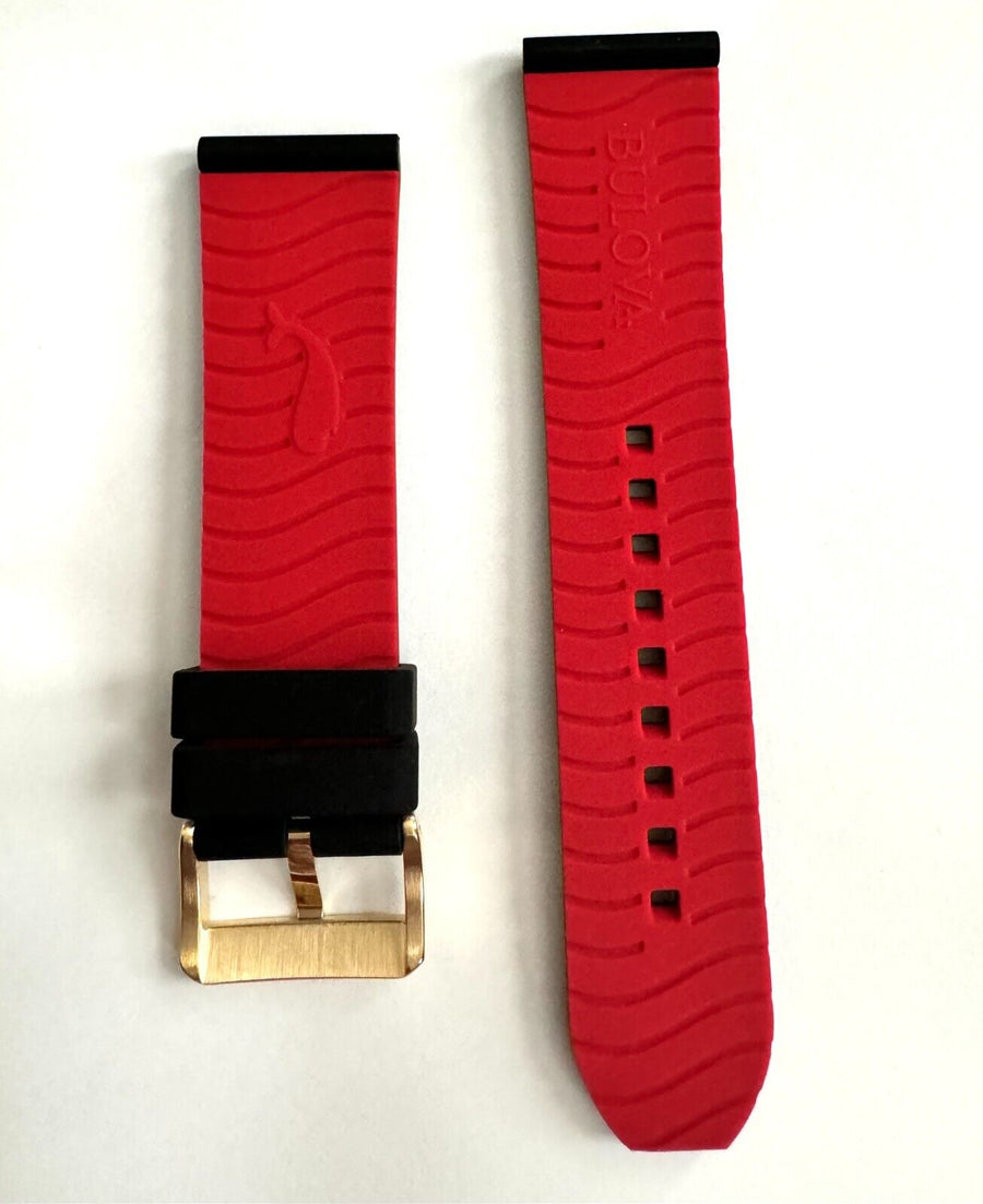 Bulova 98A272 24mm Black / Red Rubber Band Strap with Gold Buckle - WATCHBAND EXPERT