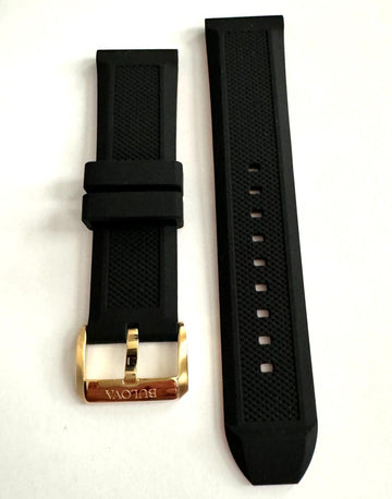 Bulova 98A272 24mm Black / Red Rubber Band Strap with Gold Buckle - WATCHBAND EXPERT