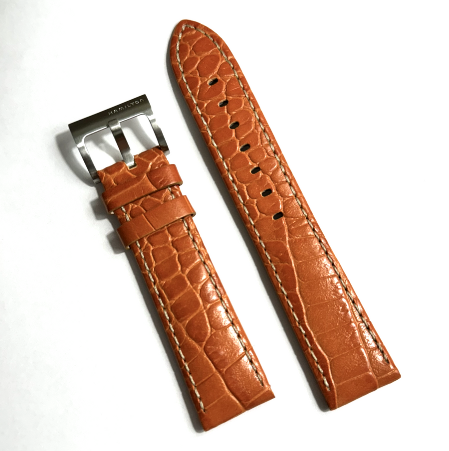 Hamilton Khaki 20mm Orange Leather Band Strap For 20mm Lugs - WATCHBAND EXPERT