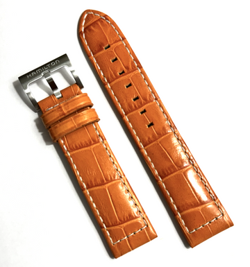 Hamilton Khaki 21mm Orange Leather Band Strap For 21mm Lugs - WATCHBAND EXPERT