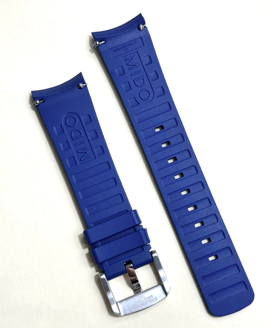 MIDO Multifort TV For CASE-BACK # M049526A Blue Rubber Band Strap - WATCHBAND EXPERT