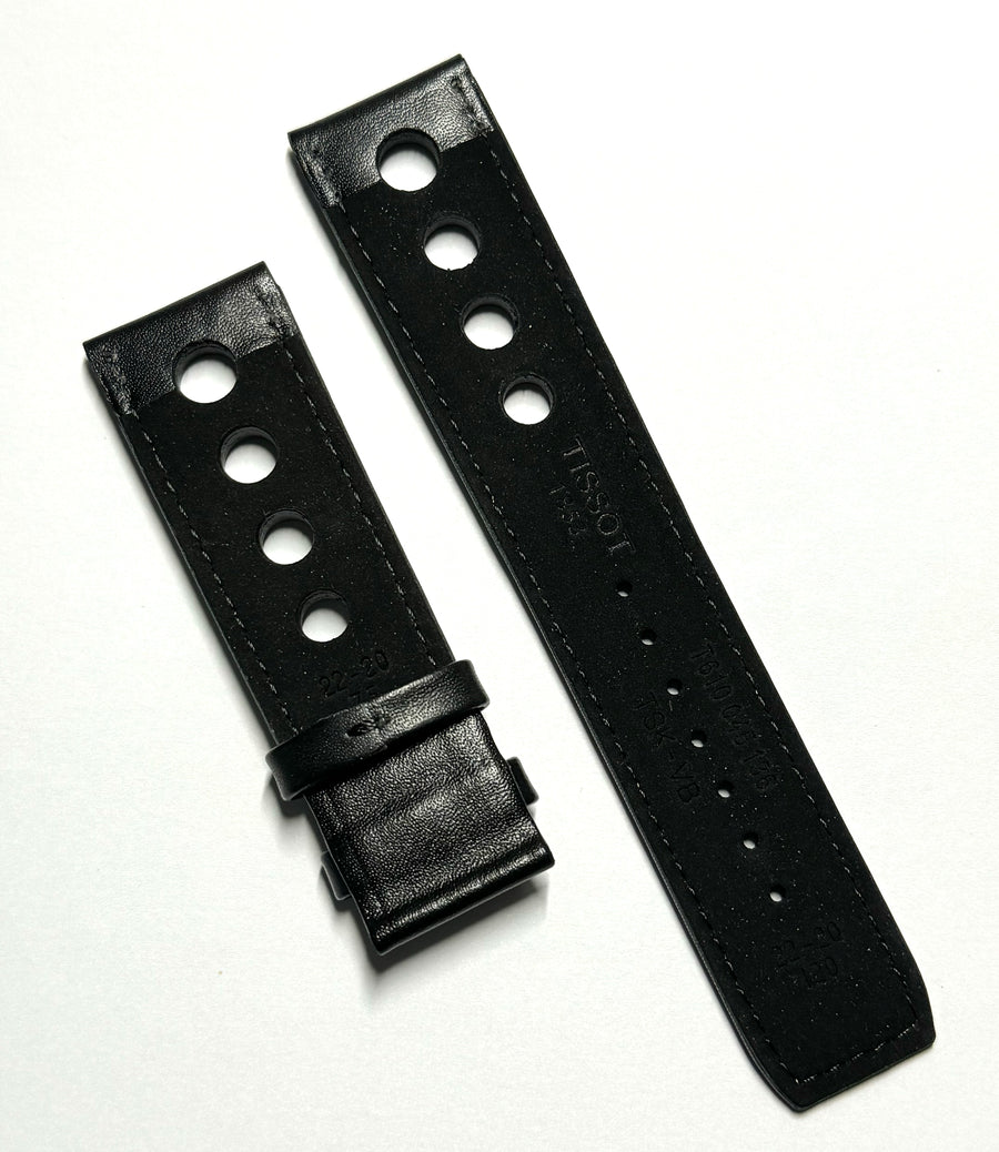 Tissot PRS516 22mm Black with White Stitching Leather Band Strap - WATCHBAND EXPERT