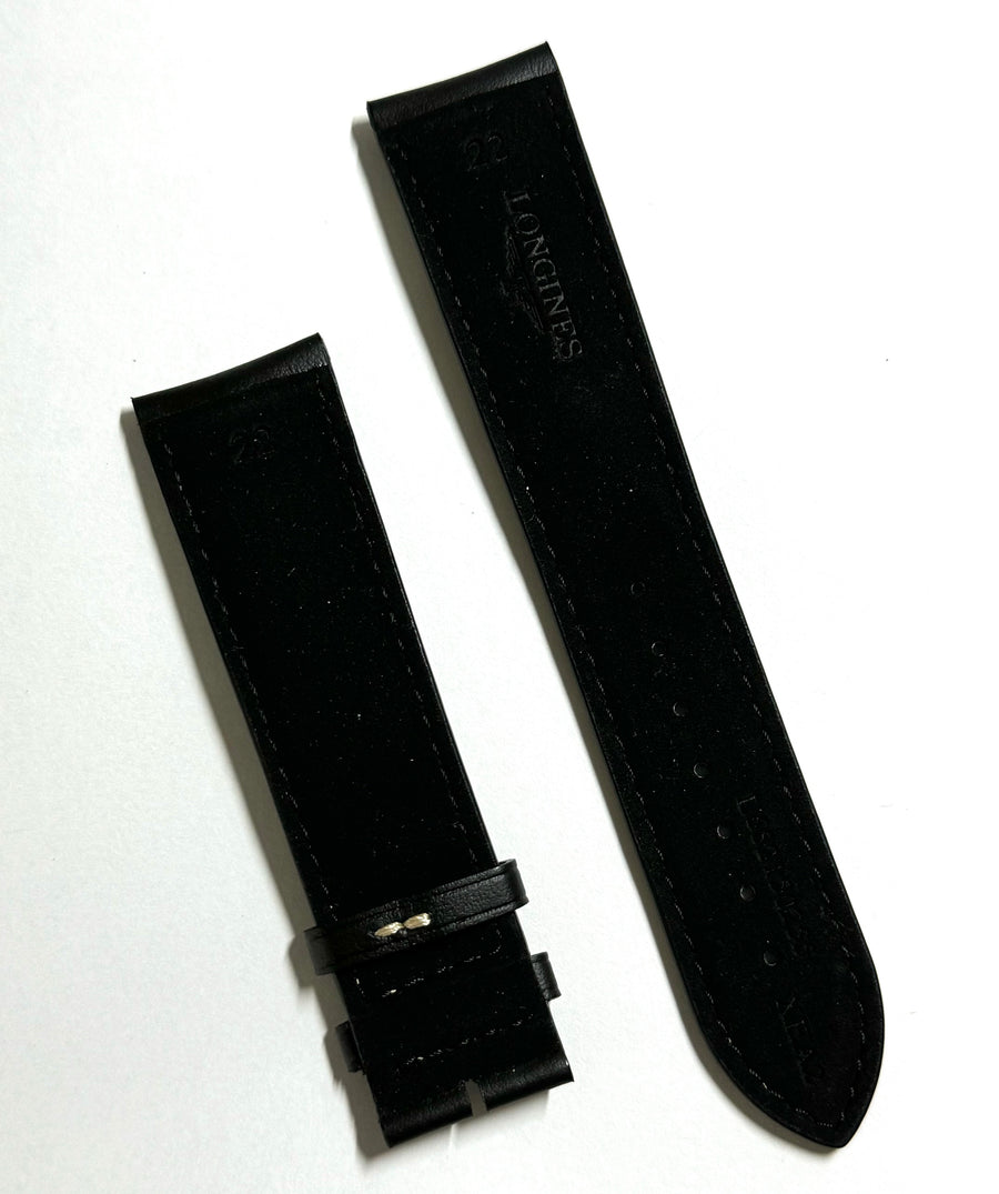 Longines 22mm ( Longer 125mm x 85mm ) Black Leather Band Strap