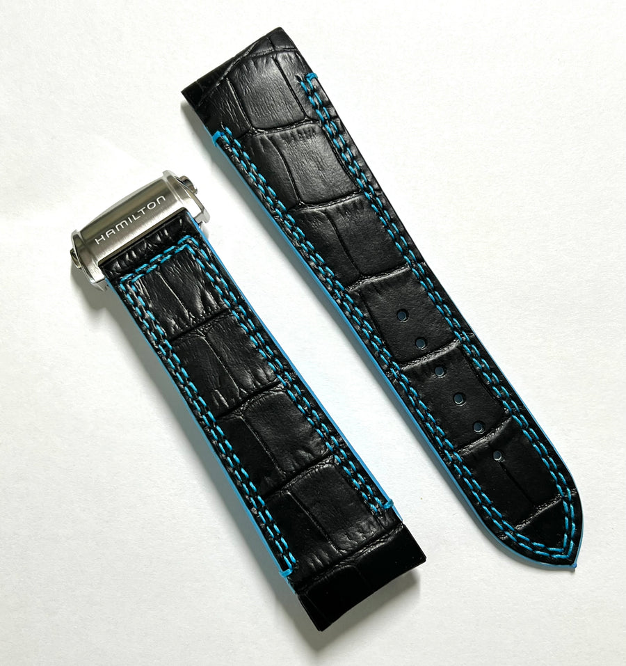 Hamilton Face 2 Face II H32866781 Black Leather Strap Watch Band - WATCHBAND EXPERT