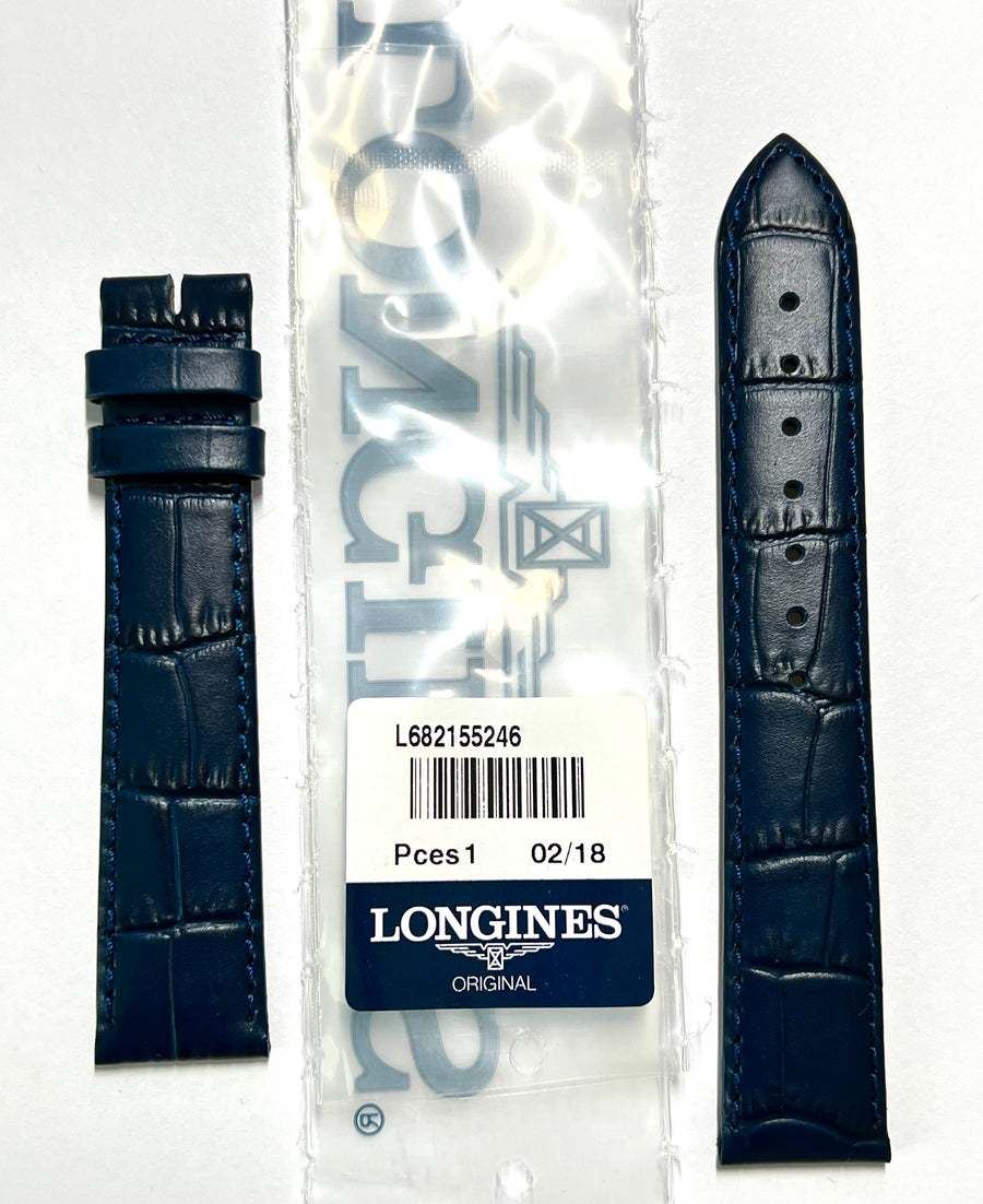 Longines 18mm (Longer Size) Blue Leather Strap Watch Band - WATCHBAND EXPERT