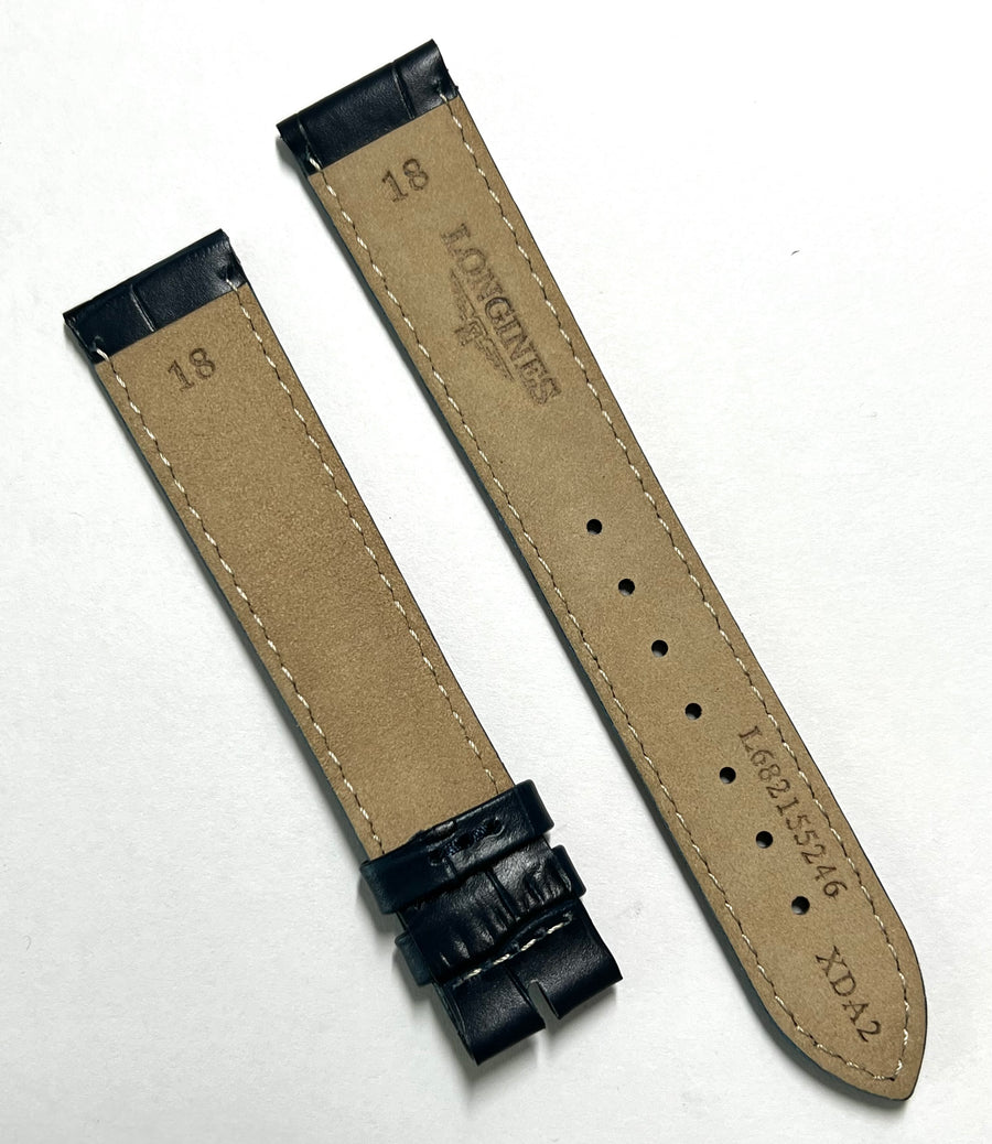 Longines 18mm (Longer Size) Blue Leather Strap Watch Band - WATCHBAND EXPERT