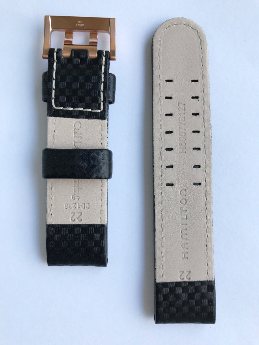 Hamilton Khaki X-Wind Black Leather 22mm Strap Band for Watch H77696793 - WATCHBAND EXPERT