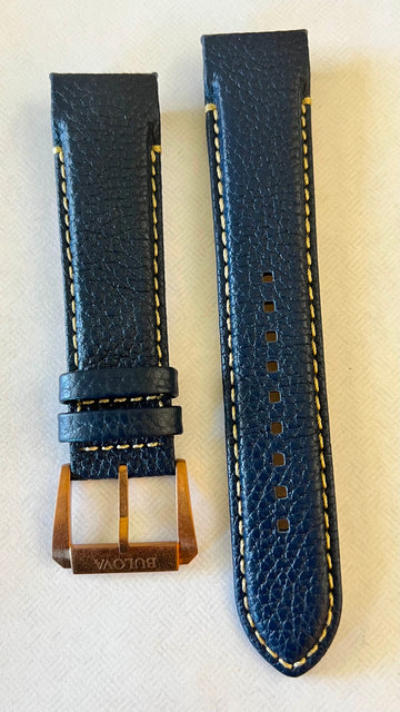 Bulova 97B186 Blue Leather 24mm Strap Watch Band - WATCHBAND EXPERT