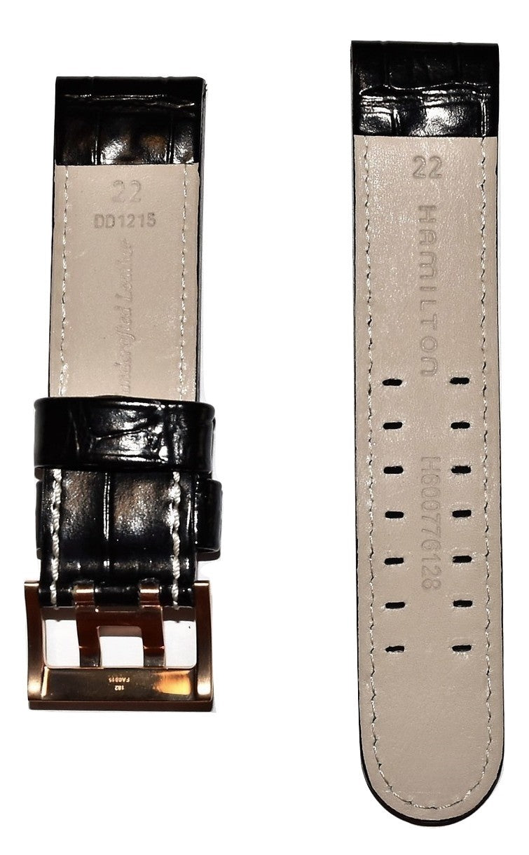 Hamilton Khaki X-Wind 22mm Black Leather Watch Band - WATCHBAND EXPERT