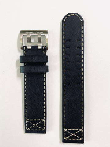 Hamilton Khaki 20mm H765250 / H765350 Black Leather Band Strap - WATCHBAND EXPERT