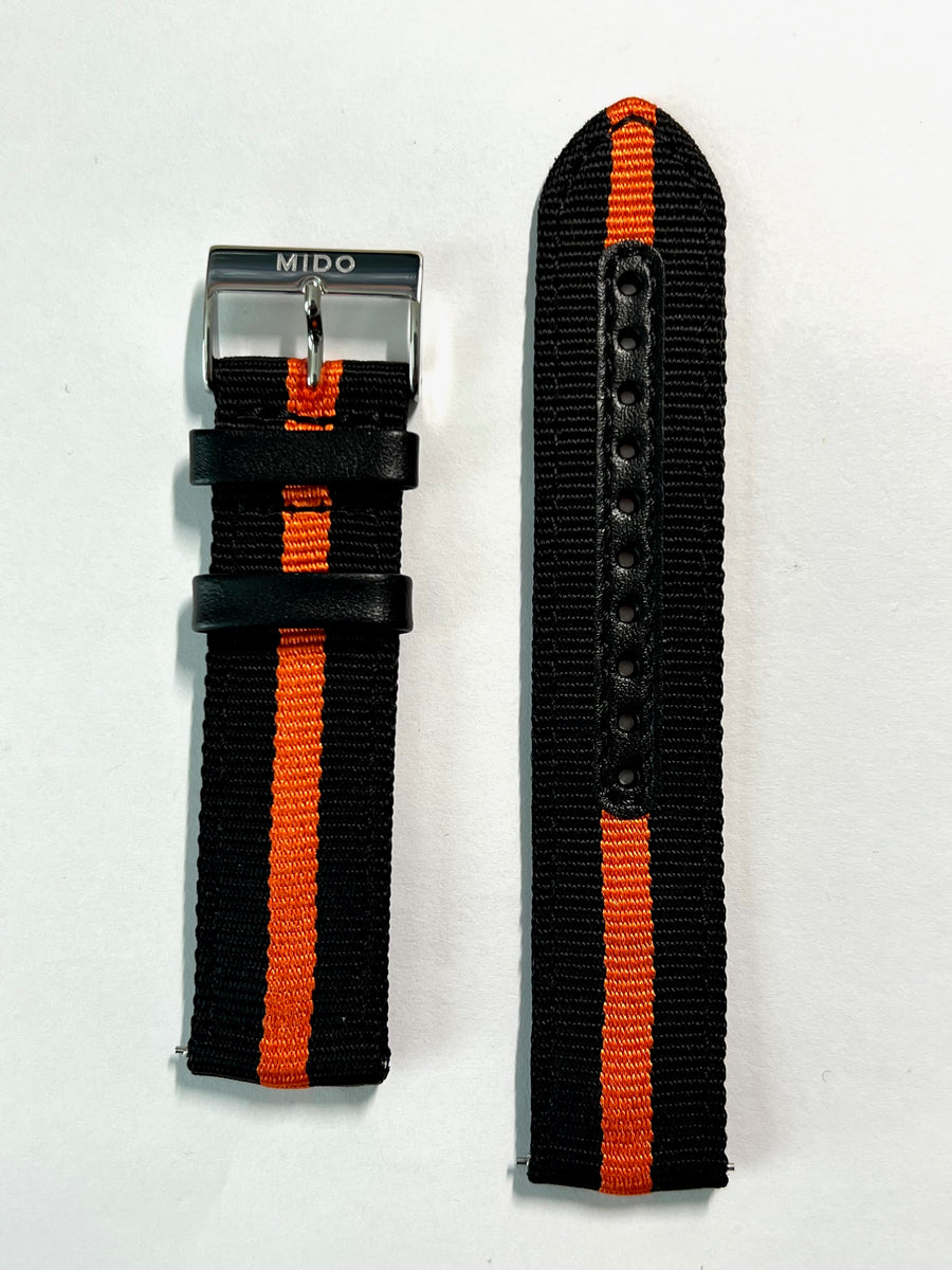 MIDO Ocean Star 21mm M026830A Black/ Orange Nylon Strap Band - WATCHBAND EXPERT