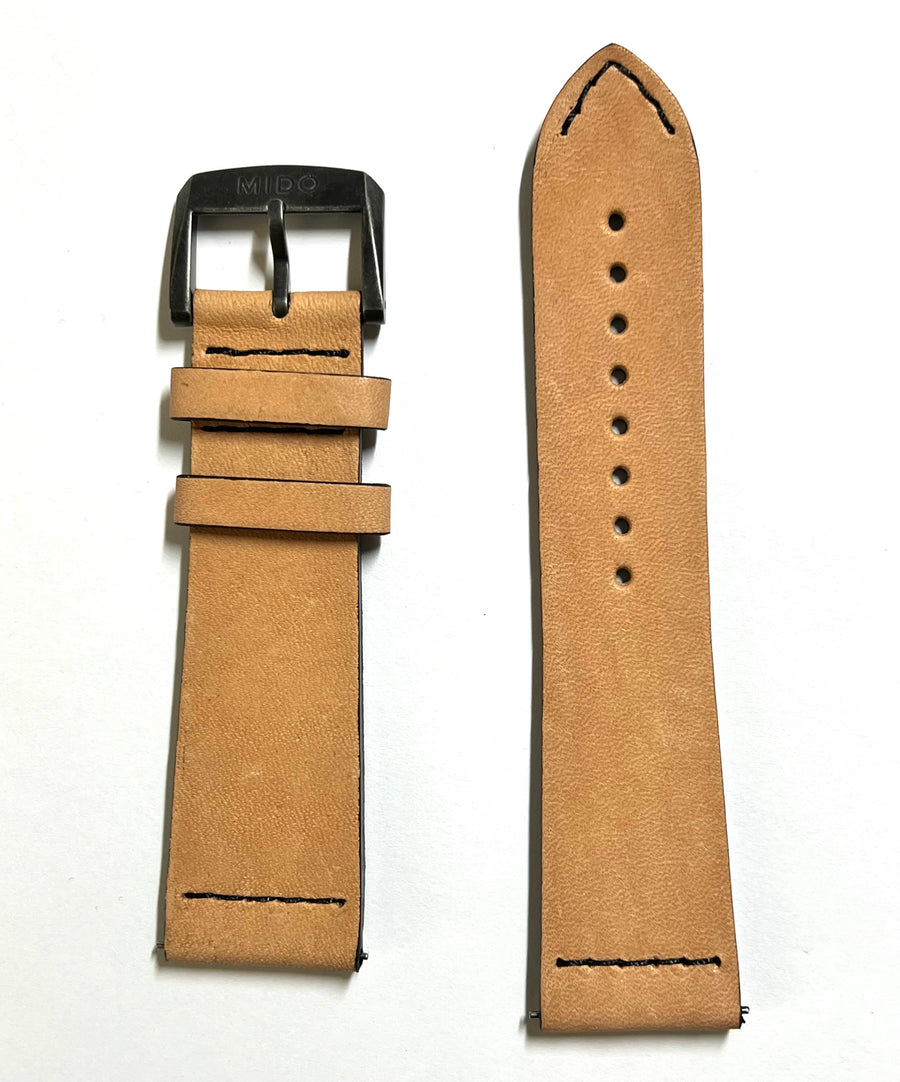 MIDO Multifort 23mm Beige Leather Watch Band Strap - WATCHBAND EXPERT