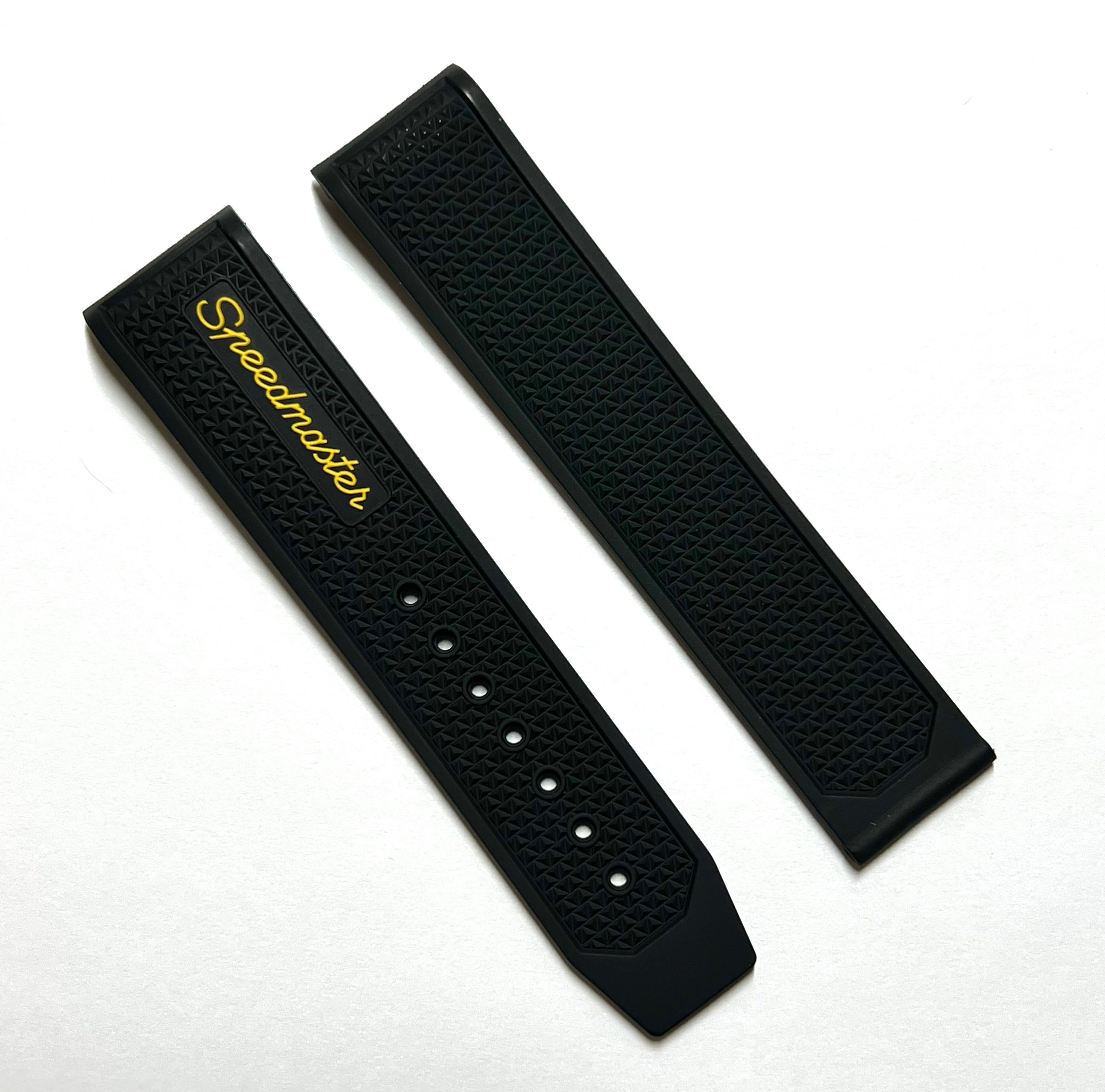 Omega Speedmaster 19mm Black Yellow Rubber Band Strap