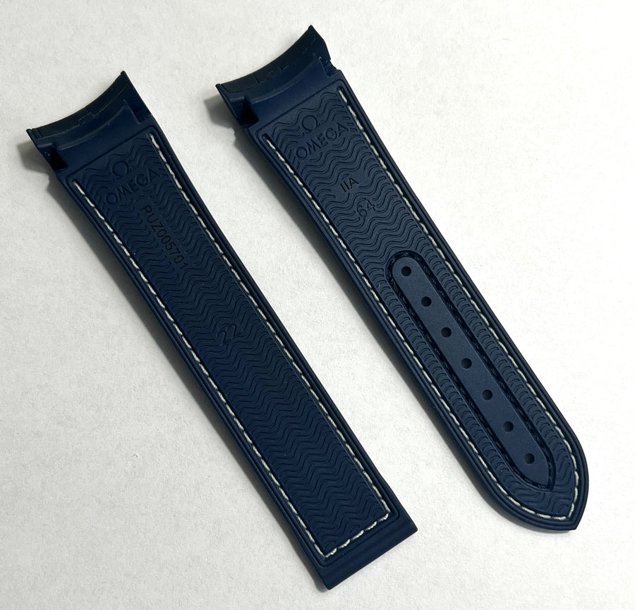 Omega Seamaster 22mm Blue Rubber/ Alligator Leather Watch Band - WATCHBAND EXPERT
