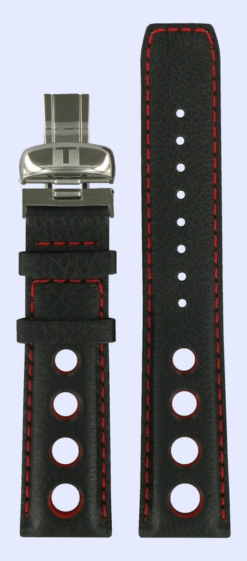 Tissot Strap 20mm PRS516 Black / Red Leather Watch Band - WATCHBAND EXPERT