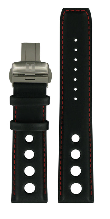 Tissot Strap 22mm PRS516 Black / Red Leather Watch Band - WATCHBAND EXPERT