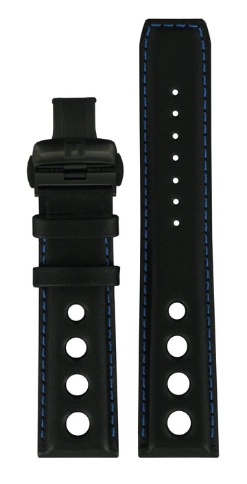 Tissot PRS-516 T100427A Black / Blue Leather Watch Band - WATCHBAND EXPERT