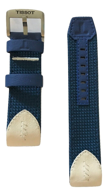 Tissot T-Touch Expert SOLAR Blue Textile with White Leather Band Strap - WATCHBAND EXPERT