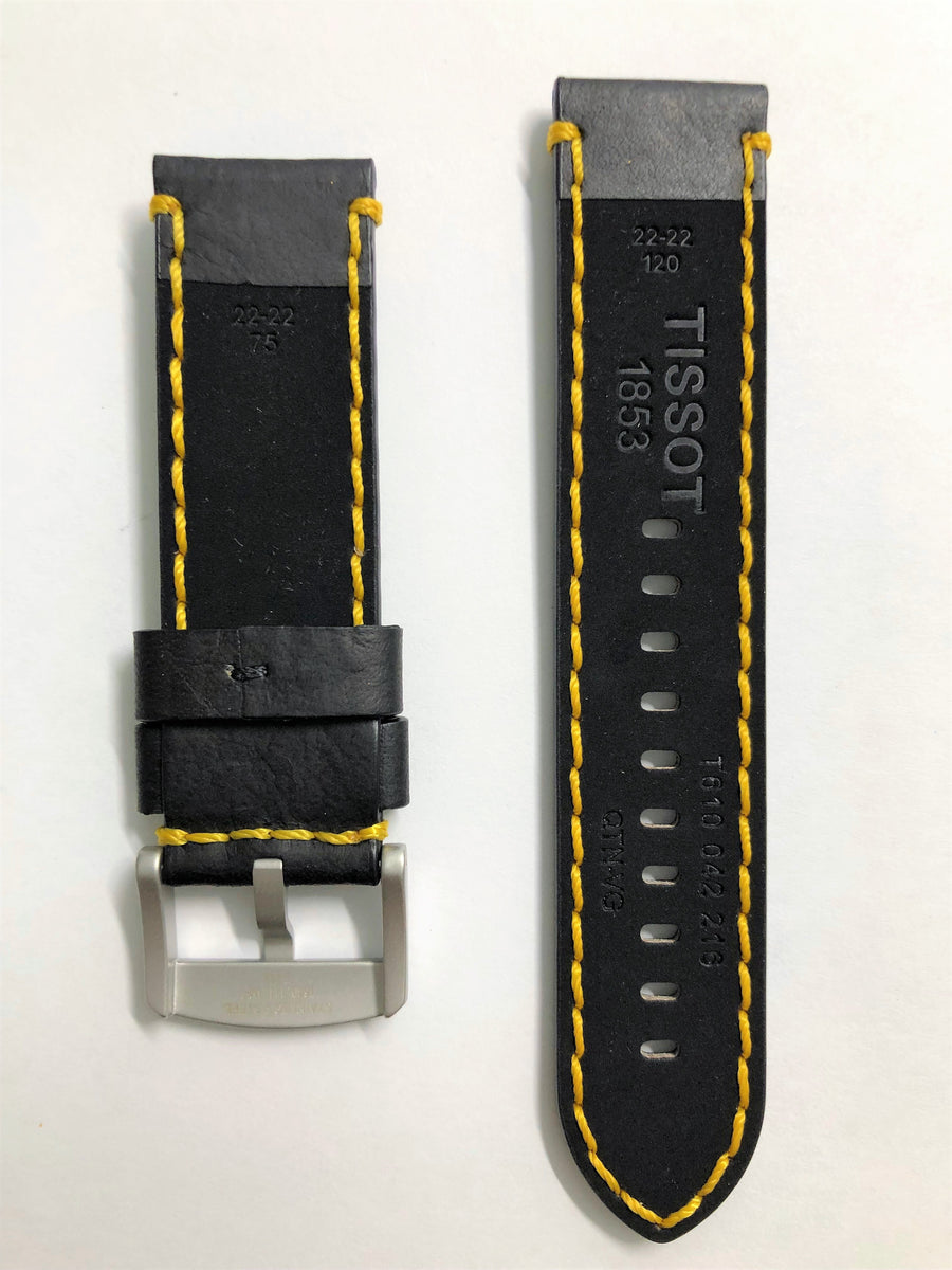 Tissot Chrono T116617 A Black / Yellow Leather 22mm Watch Band - WATCHBAND EXPERT