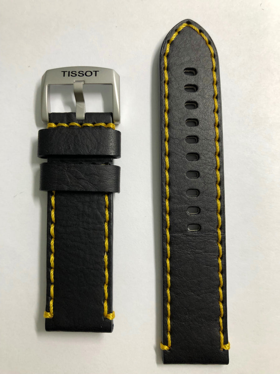 Tissot Chrono T116617 A Black / Yellow Leather 22mm Watch Band - WATCHBAND EXPERT