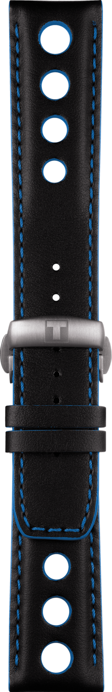 Tissot PRS-516 22mm Black / Blue Leather Band Strap - WATCHBAND EXPERT