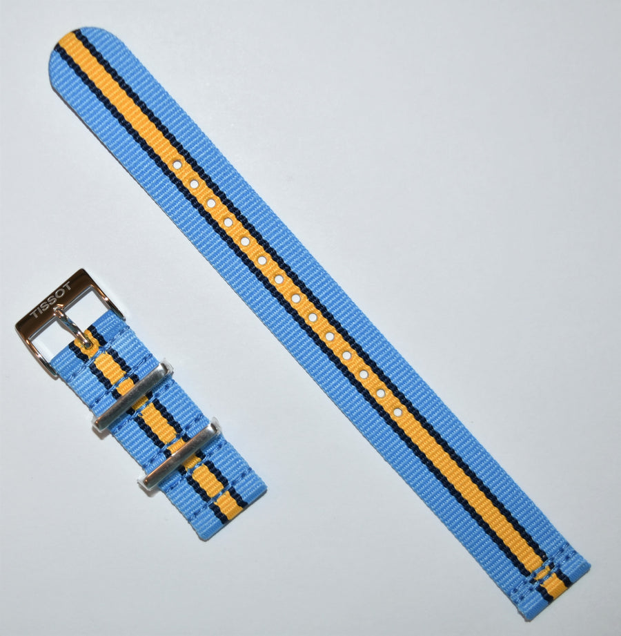 Tissot Quickster Nato T095417A, T095410A 19mm Blue/ Yellow Strap Band - WATCHBAND EXPERT