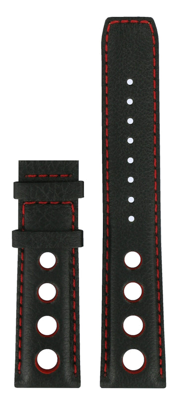 TISSOT PRS516 20mm Black / Red Leather Strap Watch Band - WATCHBAND EXPERT