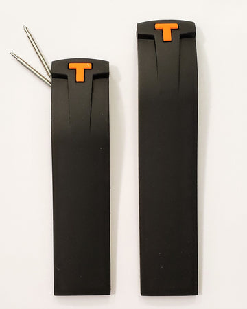 Tissot PRS-330 T036417A Black Rubber Watch Band with Orange T - WATCHBAND EXPERT