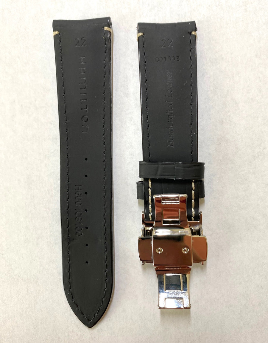 Hamilton RailRoad 22mm H406150 Black Leather Band Strap - WATCHBAND EXPERT